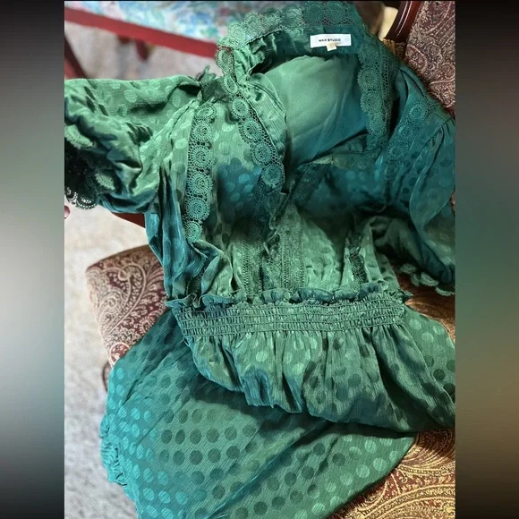 Green Swiss Dot Max Studio Maxi Dress - Picture 5 of 6